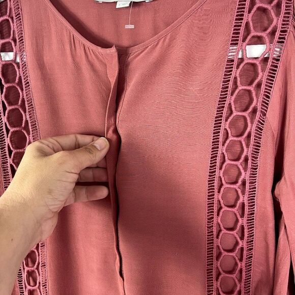 LOFT Lace Trim Popover Blouse, Rust color, size Small - Picture 6 of 11